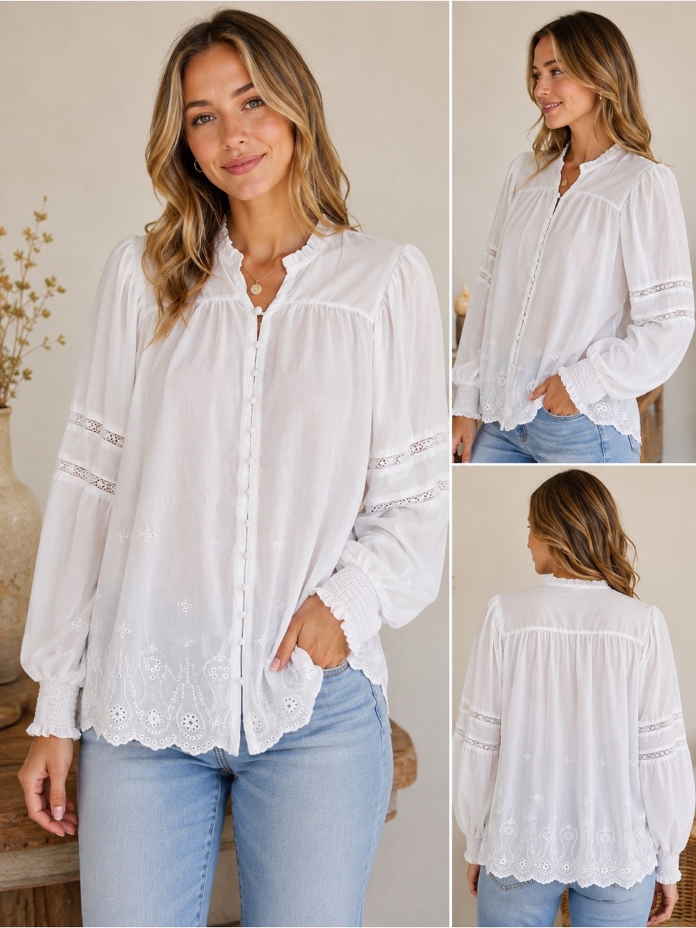 torrid White Eyelet Lace-Trim Button Down Blouse